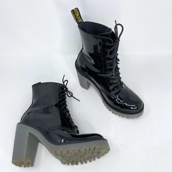 Dr. Martens Shoes - Dr. Martens Women's Black Patent Leather Kendra Lace Up Platform Boot Size 7